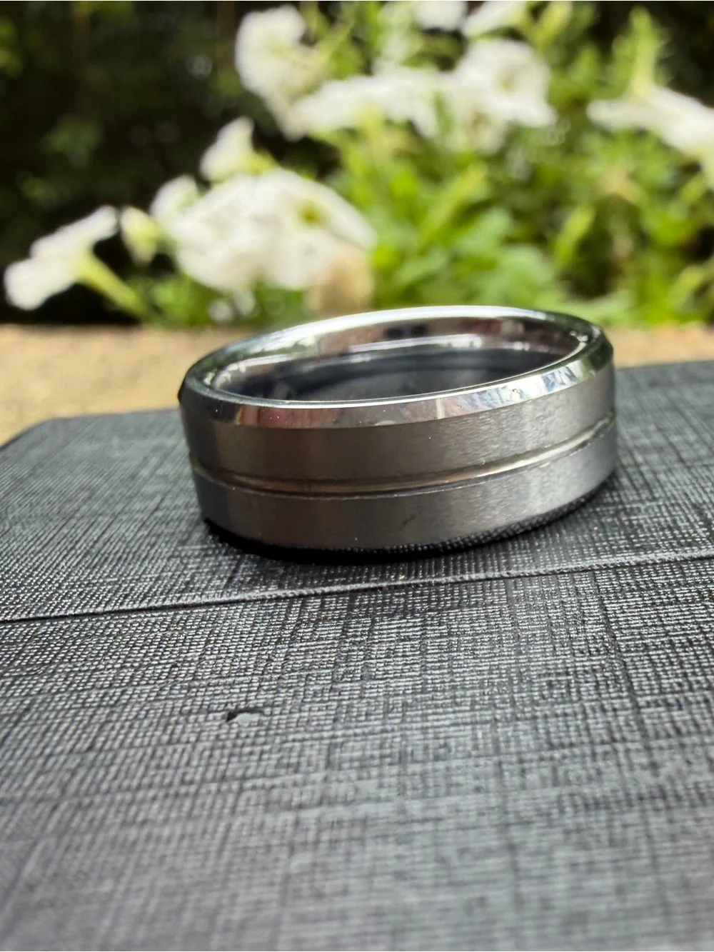 Men's Black and Silver Stainless Steel Ring